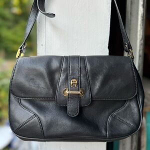 Vintage Etienne Aigner Black Leather Shoulder Bag Purse Y2K QUIET LUXURY